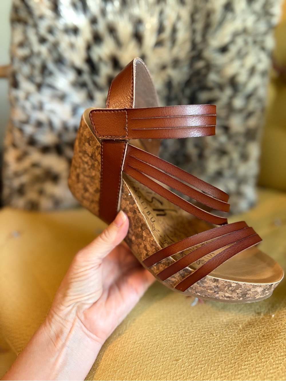 Women’s Brown Cork Wedge Strappy Sandal - Classic Wedge Heel #1055 - Picture 2 of 7
